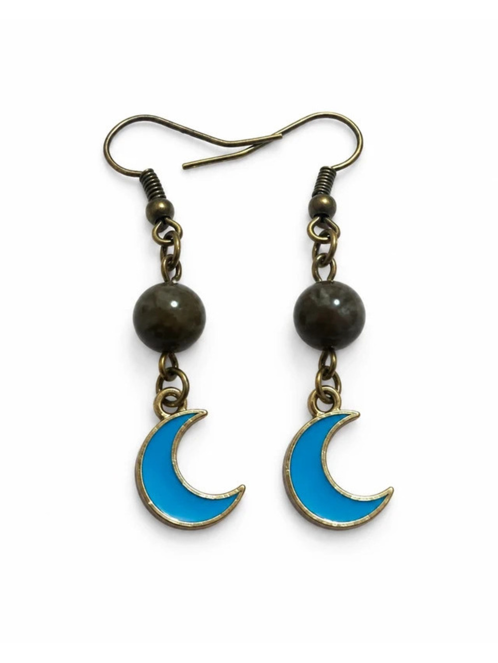 Blue Crescent Moon Dangle Earrings